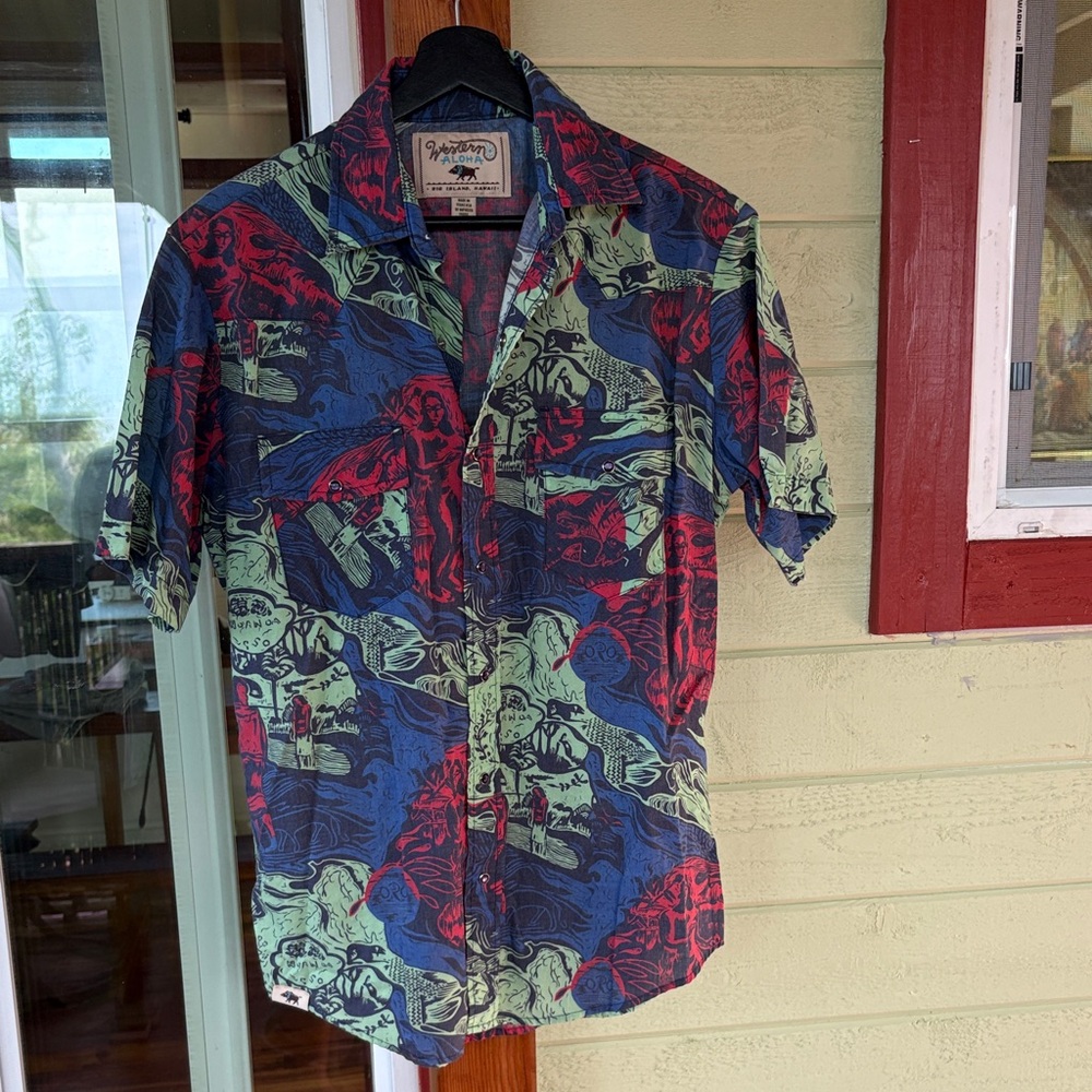 Vintage-Inspired Men's Short Sleeve Button Shirt - Multicolor Print